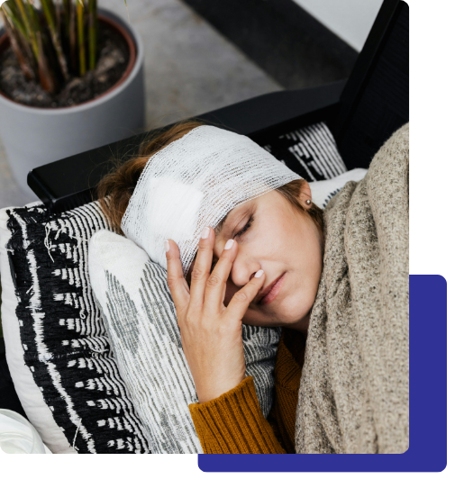 Insurance Disputes image 2 woman with bandage on head lying on couch