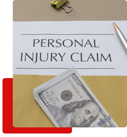 Personal injury claim document with hundred-dollar bills.