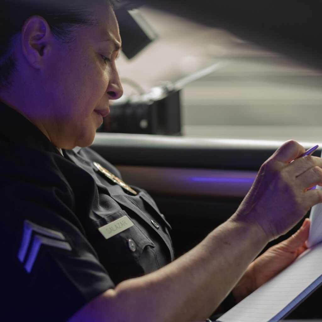 police officer filling out a report